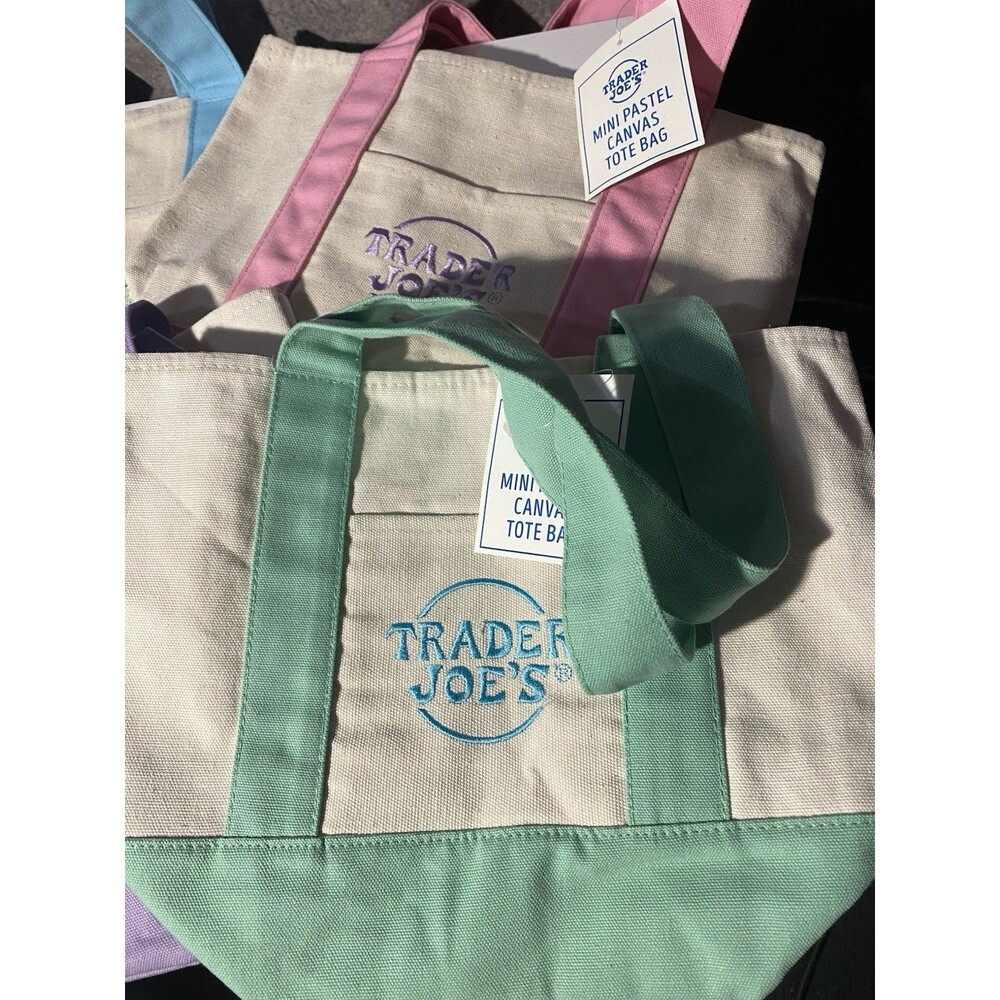 Trader Joe’s Mini Pastel Canvas Tote Bag Set of 4 NWT Limited Edition All Colors - Picture 2 of 8